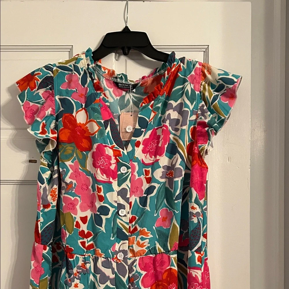 BloomChic Floral Jumpsuit - Pink, Orange, Green, Blue size 2X 18/20 NWT wide leg - Picture 8 of 10